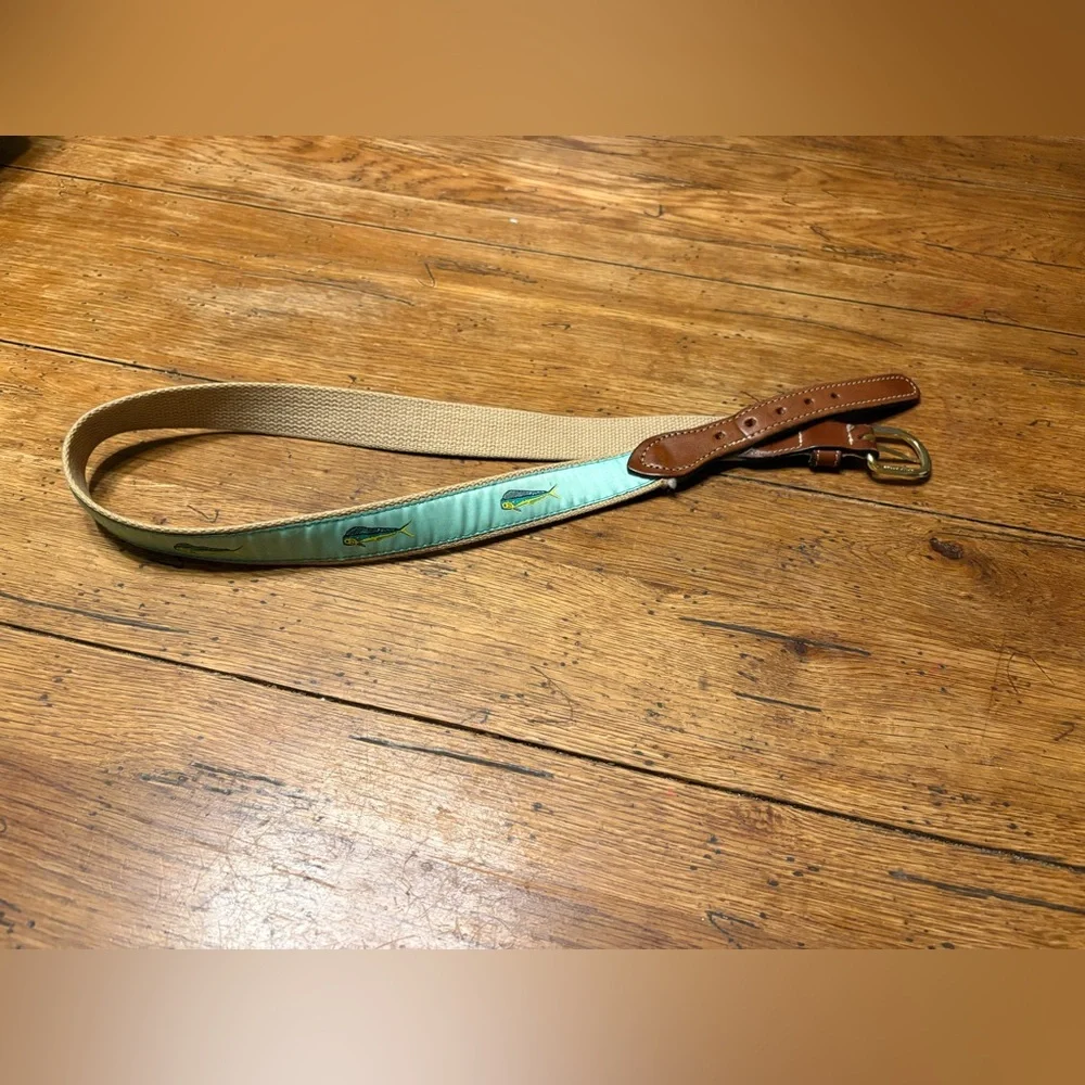 Aqua Green Mahi Dolphin Fish Embroidered Men’s Canvas Belt size 34